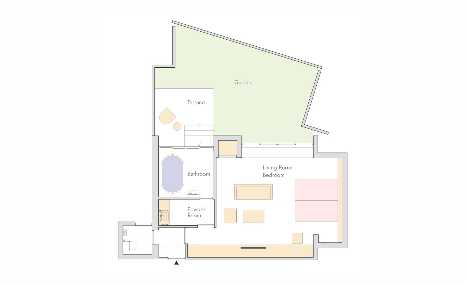 1F 庭付きデラックス洋室の間取り図
